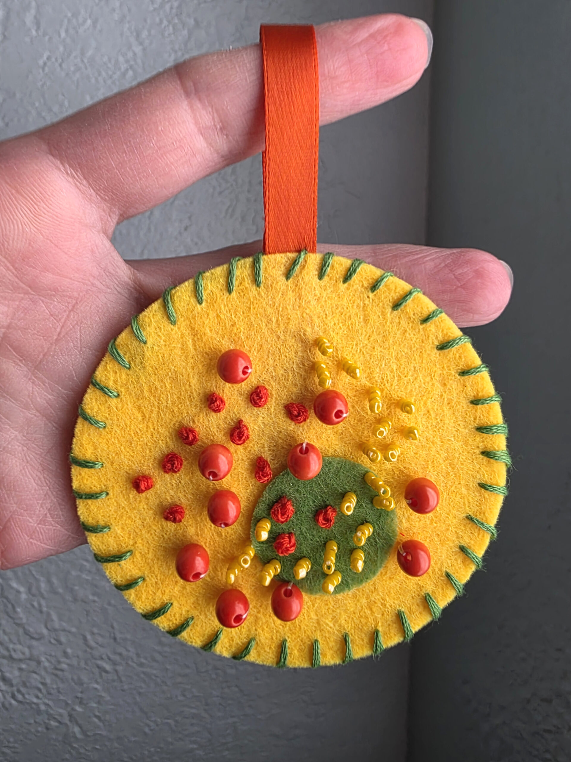 Felt Bead Embroidery Ornament #1