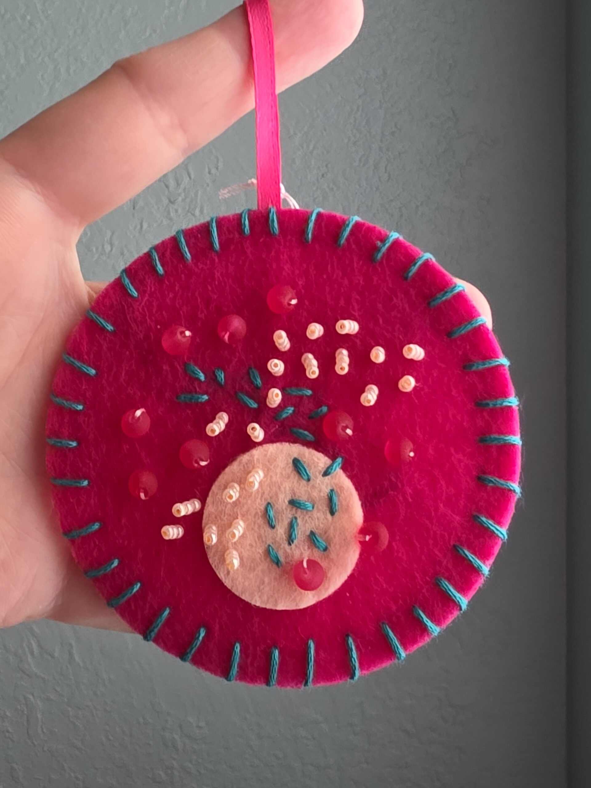 Felt Bead Embroidery Ornament #13