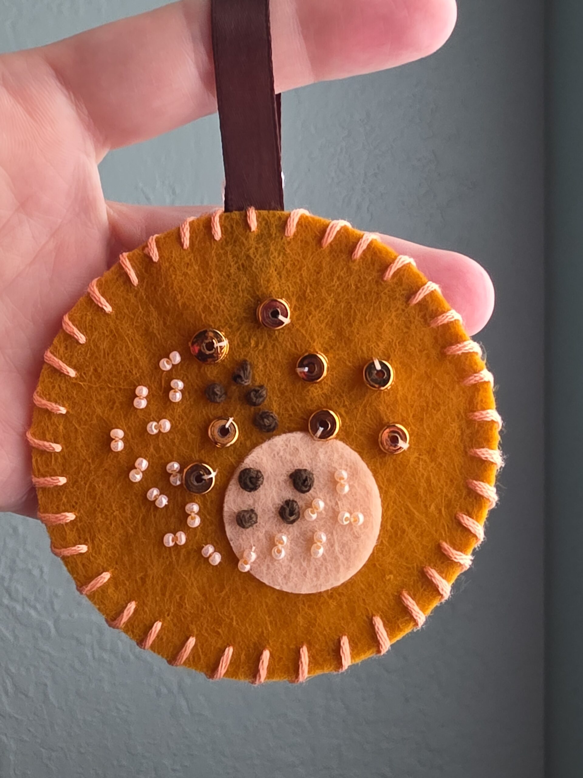 Felt Bead Embroidery Ornament #17