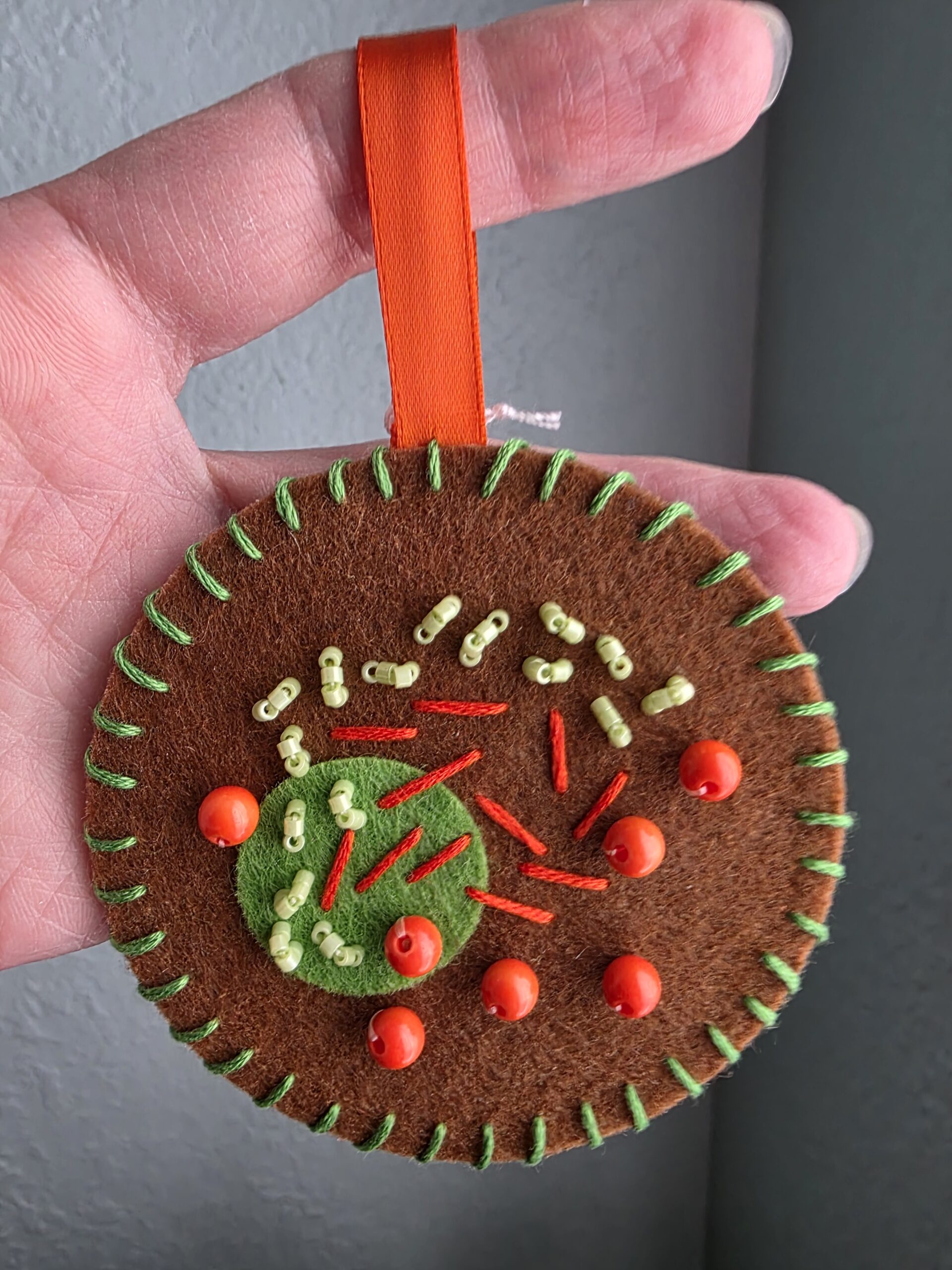 Felt Bead Embroidery Ornament #6